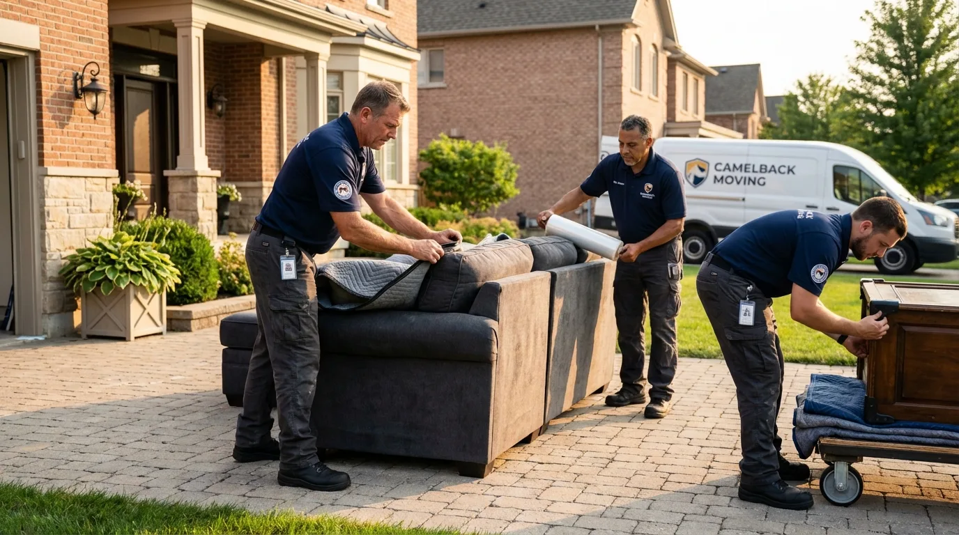Large estate moving crew wrapping furniture in Mandan, ND